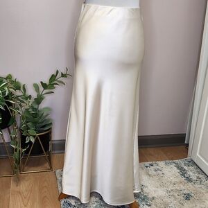 Elegant Cream Satin Maxi Skirt